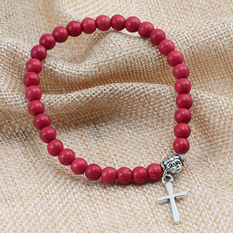 A cross bracelet for men and women, natural stone matte black yoga chain, vintage bohemian jewelry gift