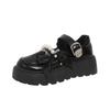 Fashion The 2025 autumn new lace pearl bow versatile round toe thick-soled one-line buckle shallow opening Mary Jane single shoe