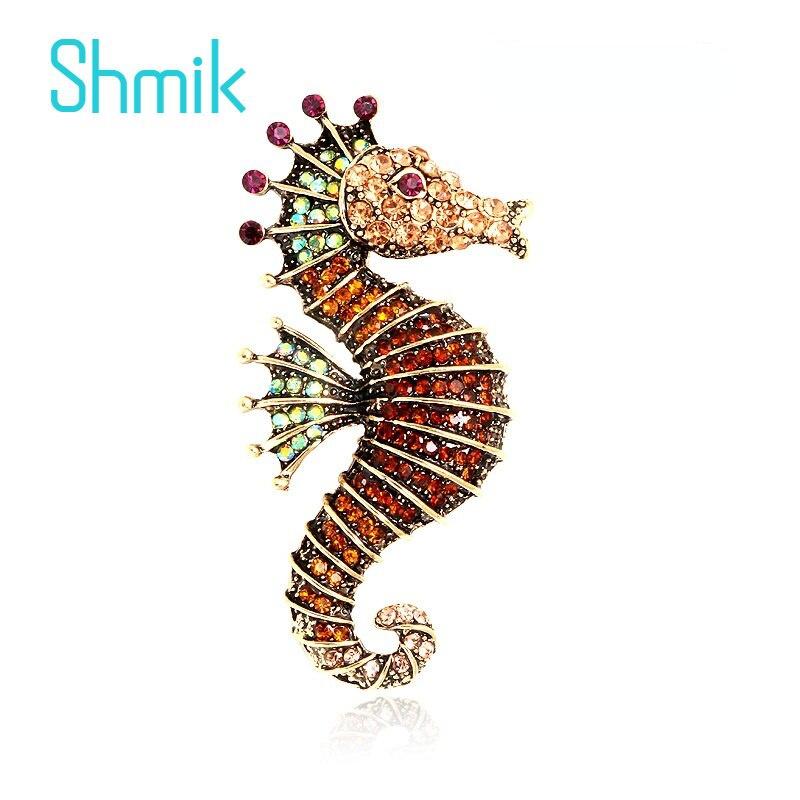 3 Colors Elegant Ladies Shiny Rhinestone Seahorse Brooches Retro Luxury Sparkling Sea Animal Casual Brooch Pins Gifts For Women