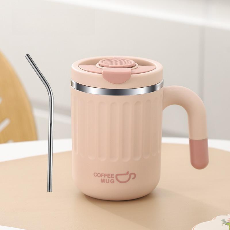 480ml Stainless Steel Insulated Drinking Cup Leak-Proof Thermal Coffee Mug with Handle and Lid Portable Teacup Container