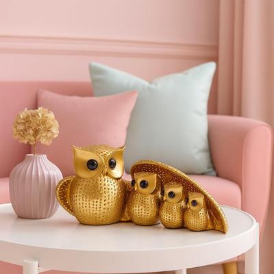Goldene Eulen Familie (Mutter & Kind) für Wohnkultur (1er-Pack, Gold)
