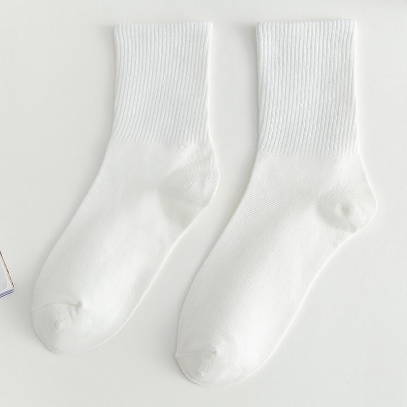 Girls' White Mid-Calf Summer Socks, Thin Japanese JK Style with Lolita Bubble Cuffs