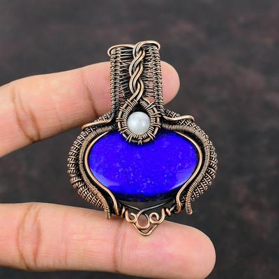 Lapislazuli Anhänger Regenbogenmondstein Anhänger Kupferdraht umwickelter Edelsteinanhänger Handgefertigter Anhänger Sehr hübscher Kupferschmuck Geschenk für Mama