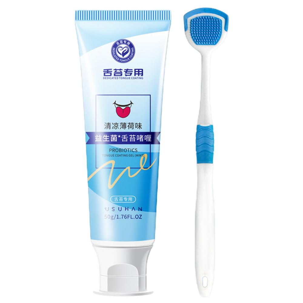 

Tongue Cleaners With Brush Scraper Fight Bad Breath Mild Formula Cleaning Gel Remove Oral Odor Tongue Care