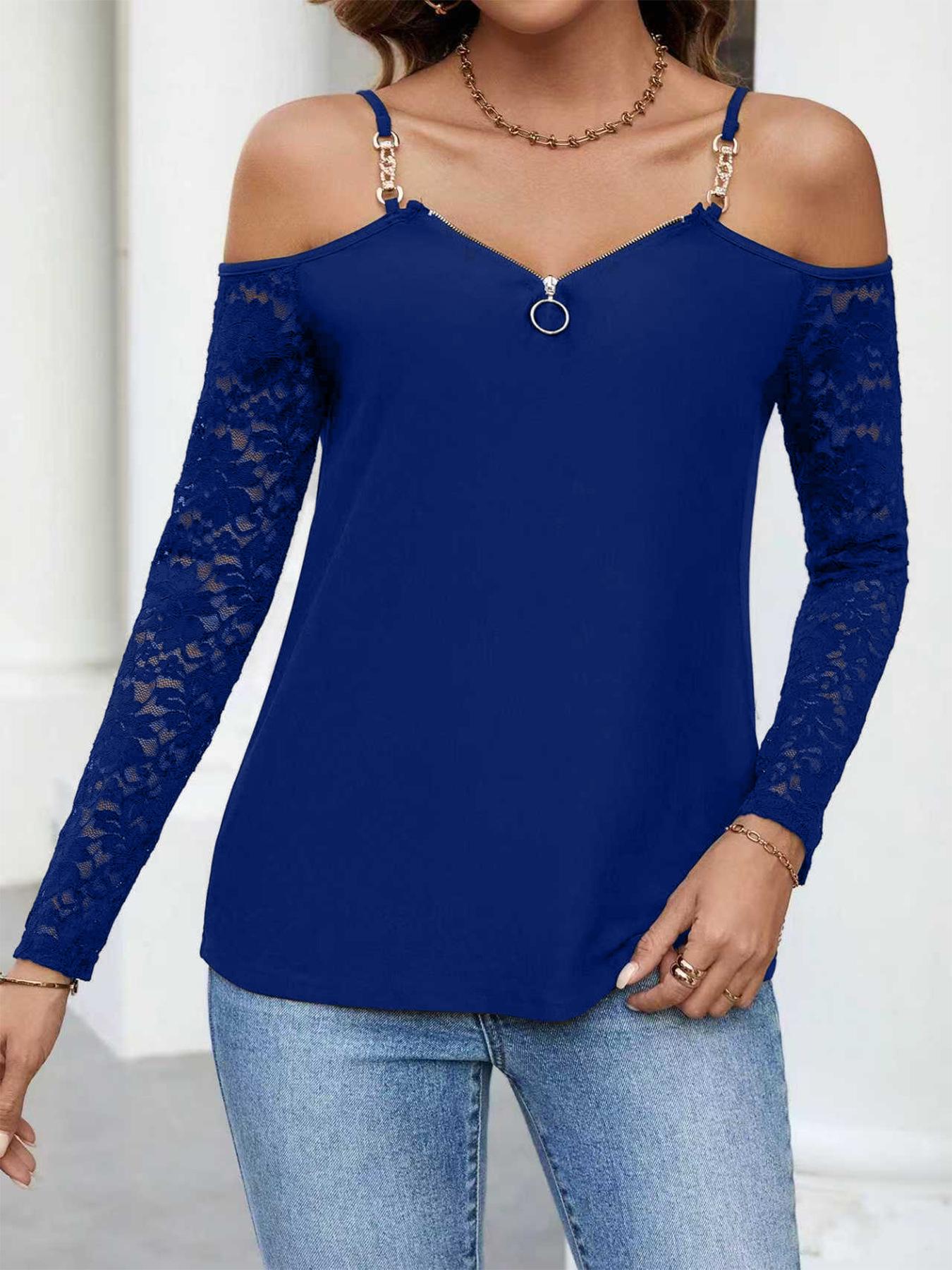 

2026 European Stylish Lace Camisole with Faux Buttons and V-neck Zipper M синий