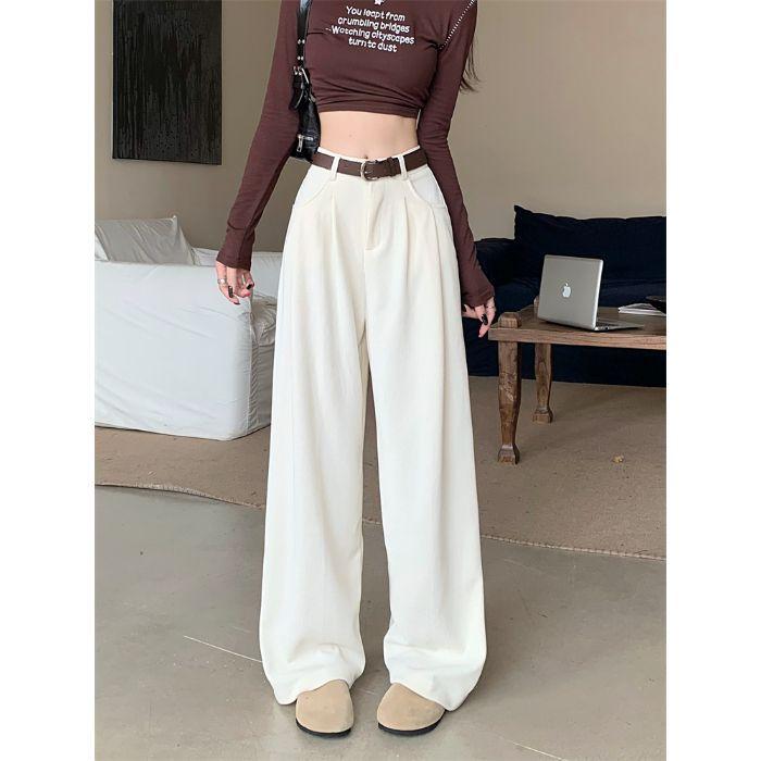 Fashion High-end Retro Casual Pants Women's High Waist Drooping Wide Legs and Thin Floor-mopping Trousers Loose Straight Versatile Pants
