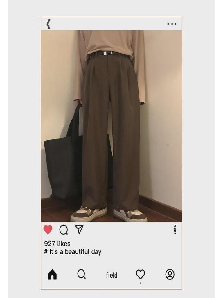 Spring/Summer Retro Loose Straight Coffee Casual Pants for Men
