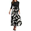 Damska Moda Casual Sukienki z Rękawem Trzy Czwarte, Okrągłym Dekoltem, z Paskiem, Eleganckie, z Temperamentem, z Nadrukiem Halloween