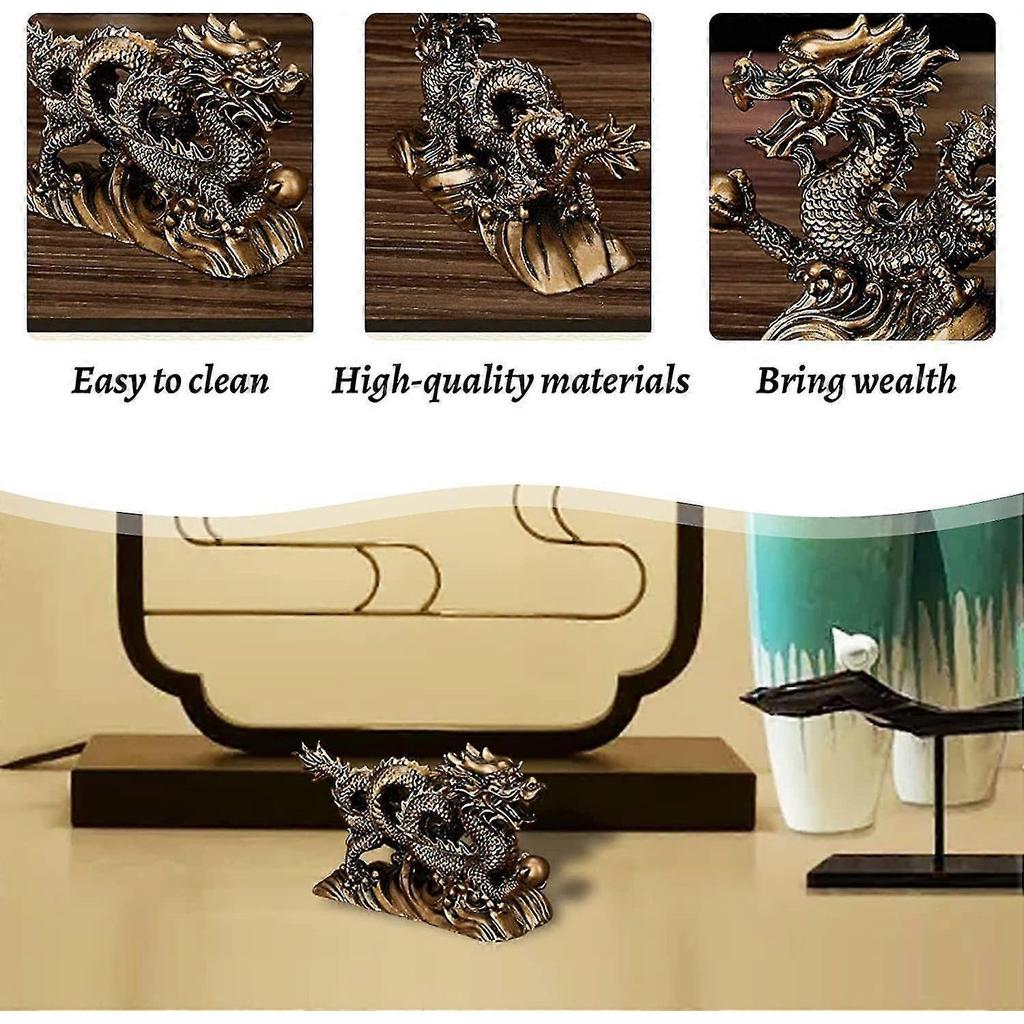 Feng Shui Dragon Statues, Chinese Dragon Figurine Home Attract Wealth and Good Luck (Bronze) - DD01
