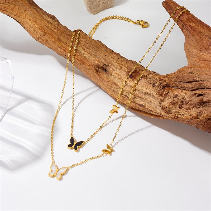 Gold Multi-tone Enamel Butterfly Station Necklace