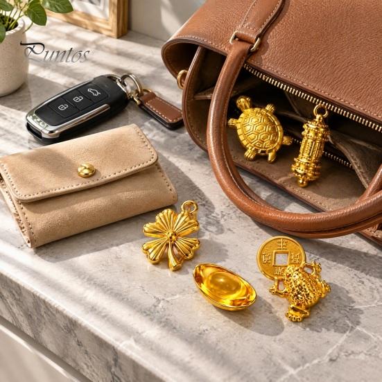 Polished Golden Charm 5Pcs Turtle Set, Four-Leaf Clover Ingot Prayer Wheel Money Frog Good Luck Symbolic Charm, Symbolizes Fortune & Wealth,
