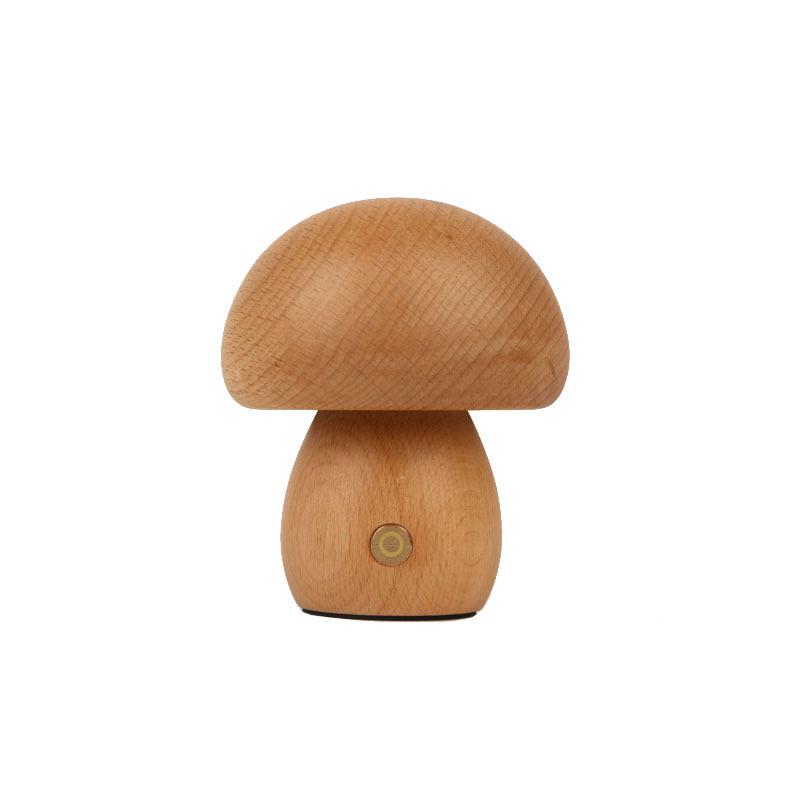 Dimmable Wooden Mushroom Night Light - USB Rechargeable Bedside Lamp with Eye Protection