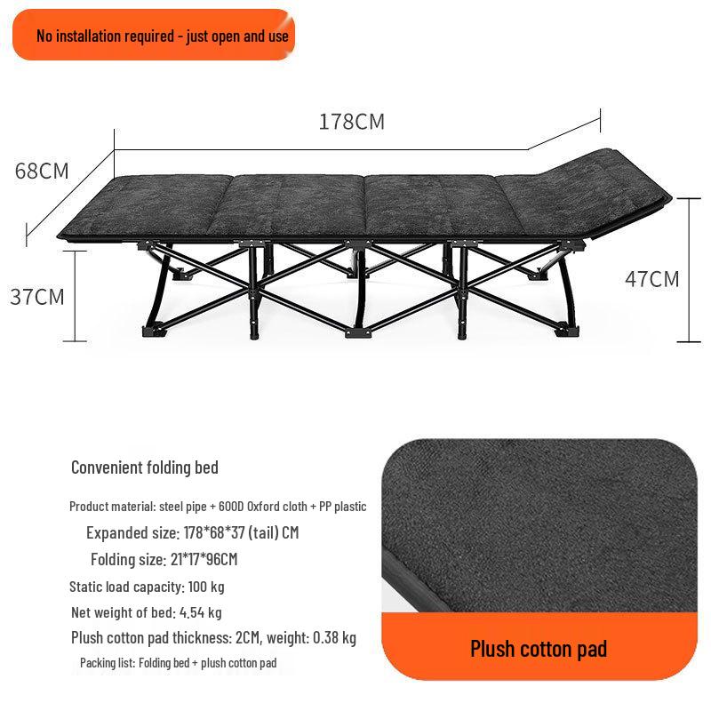 Portable Folding Single Bed for Office, Camping, or Outdoor Use