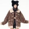2024 Y2K Lamb Wool & Leather Mid-Length Plush Duffle Coat for Women