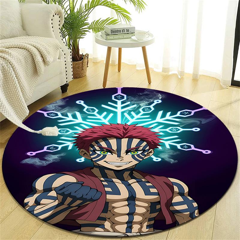 1pc Demon Slayer2 Design Printed Area Round Carpet for Bedroom Living Room Home Decor Rugs Mat Non Slip Mat Rug for Bedside
