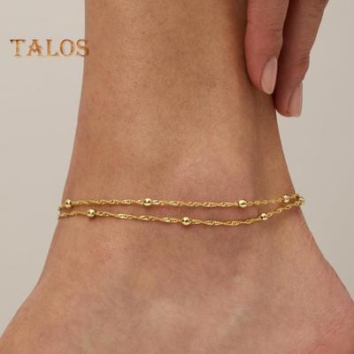 Women Anklet 2 Layers Lobster Clip Adjustable Extended Chain Waterproof Alloy Solid Color Lightweight Vacation Beach Ankle Jewelry