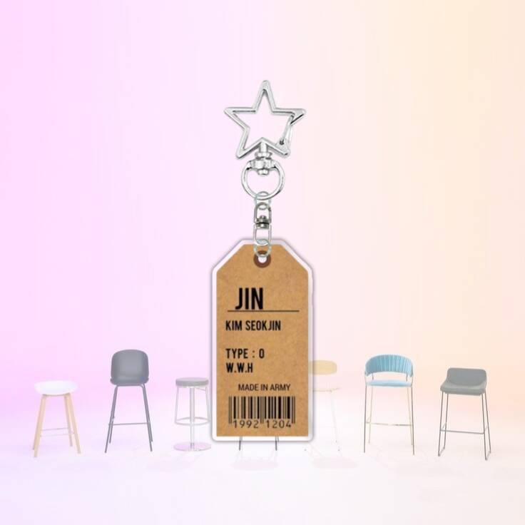

BTS Member Profile Luggage Tag Keychain, Acrylic Star Clasp Charm with Birthdate & Nickname, Kpop Fans Collectible Bag Pendant JIN