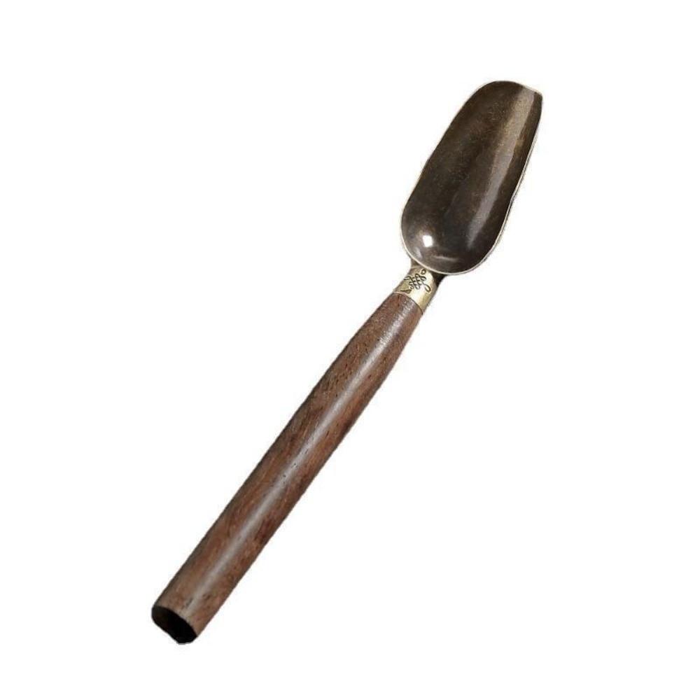 Durable Solid Wood Handle Tea Spoon Retro Creative Teaspoon Copper Tea Leaves Shovel KongFu Tea Ceremony