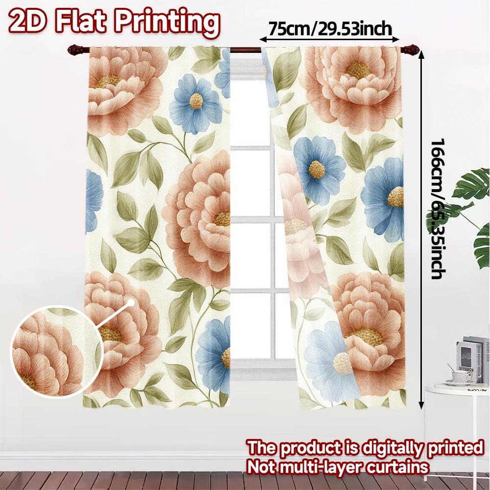 2D FLAT PRINTING 2pcs Curtains (Without Rod) Floral Rose Design (2) April Fools is Day Festival Fashion Curtains Versatile