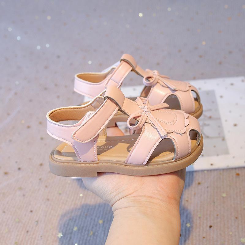 Girls Summer Sandals Toe-covered Anti-kick New Children Flat Sandals Princess Trend Toddler Clog Shoes I03055