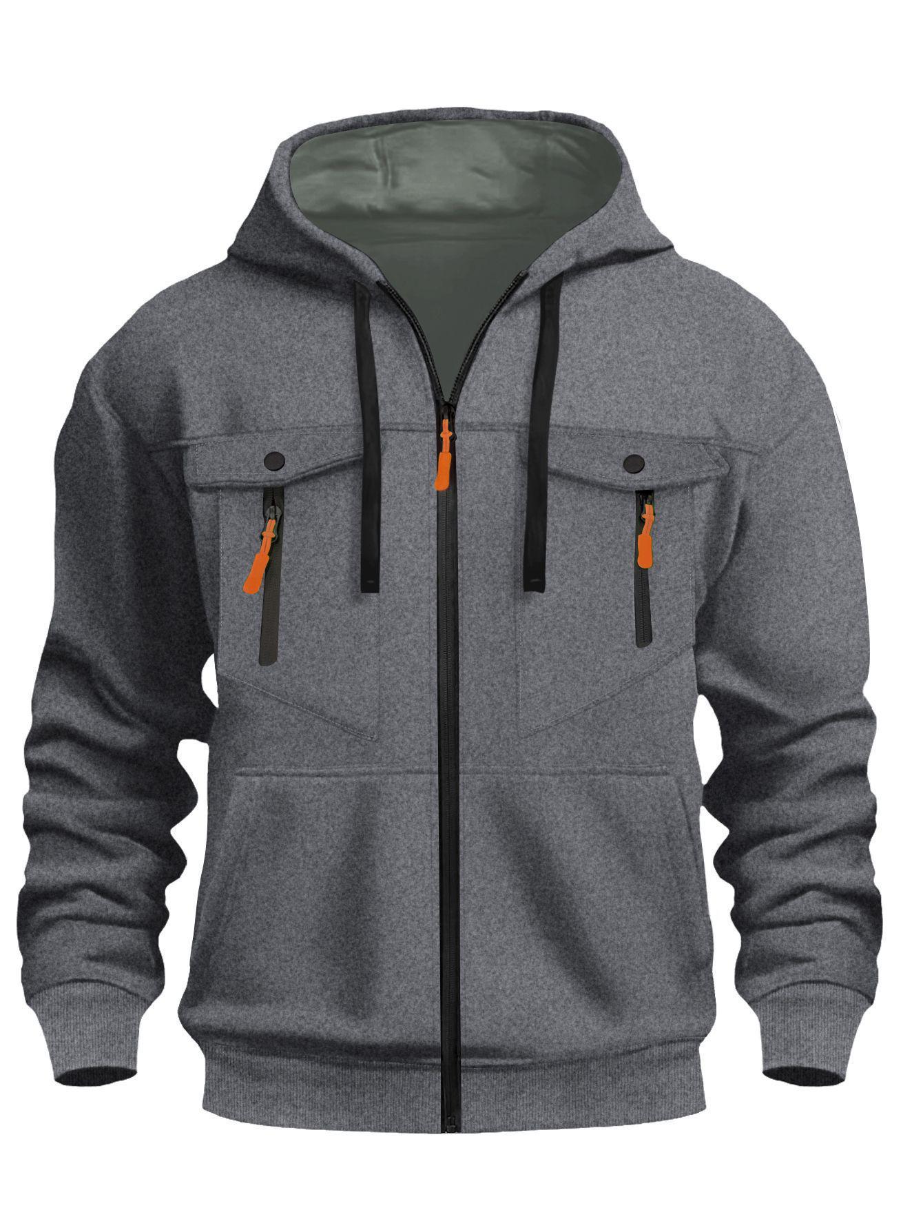 

European Size Men s Multi-pocket Zipper Hoodie Sweatshirt for Autumn/Winter XXL