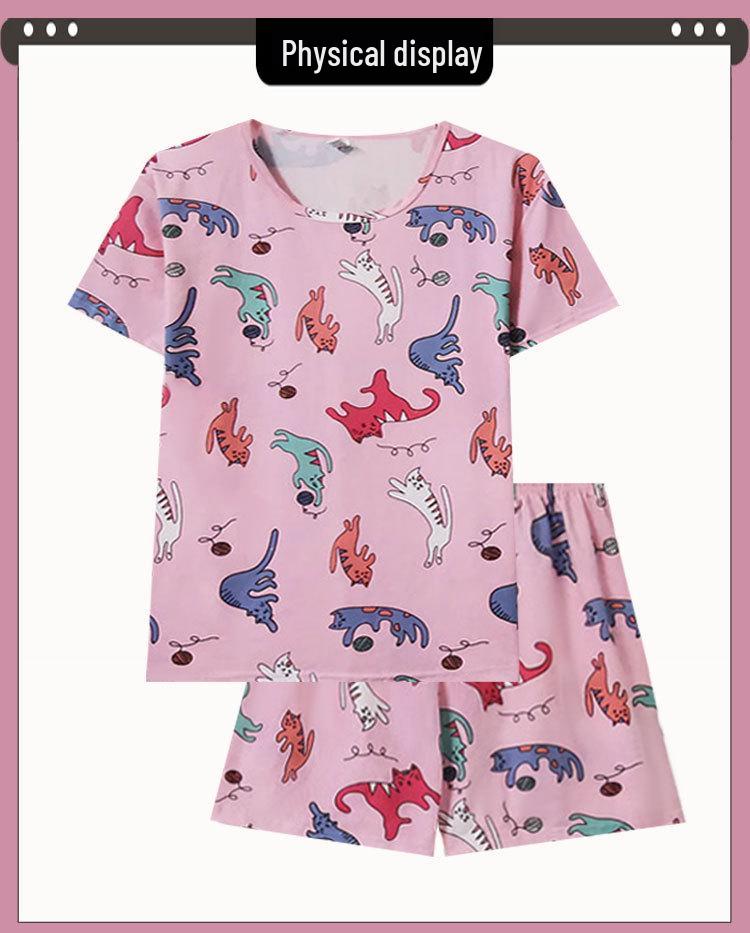 Women's Summer Cartoon Pajama Set - Cute Korean Style Christmas Short Sleeve & Shorts Homewear