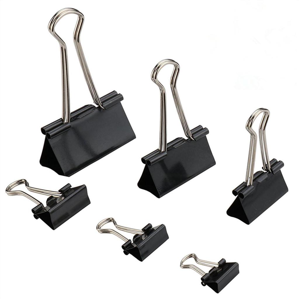 Black Metal Bulldog Clips - Large Size, Multi-Spec, Long-Tail Office Binder Clips