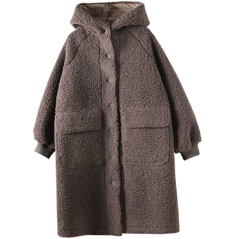 Fat winter coat medium and long new large size loose lamb wool age-reducing hooded thickened coat women