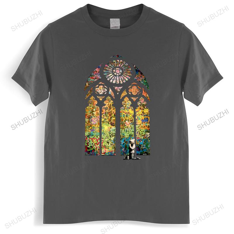Tshirt men Oneck hot sale Banksy Stained Glass Window Mens T Shirt graffiti art urban art male cotton teeshirt bigger size