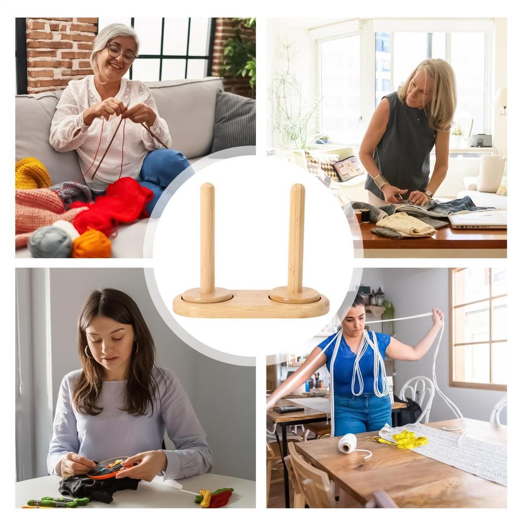Yarn Holder Embroidery Thread Dispenser Double Bearing Wooden Yarn Holder Stand Storage Craft Tool For Beginners Home Sewing