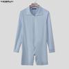 INCERUN Men High Neck Long Sleeve Zip-up Rib Jumpsuits Rompers Underwear