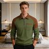 Men Sweatshirt Lapel Zipper Half Placket Long Sleeve Loose Fit Casual Tops Contrast