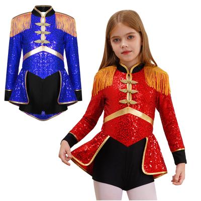 Kids Girls Ringmaster Circus Magician Drummer Cosplay Costume Sequins Bodysuit Punk Gothic Jacket Halloween Carnival Theme Party