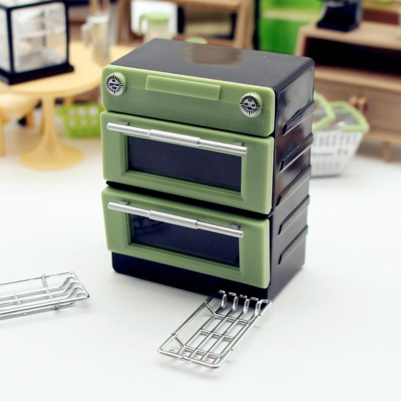Miniature Oven Model Figure Doll House Kitchen Accessories With 2 Layer and Baking Tool For 1/12 Scale Scene Setting