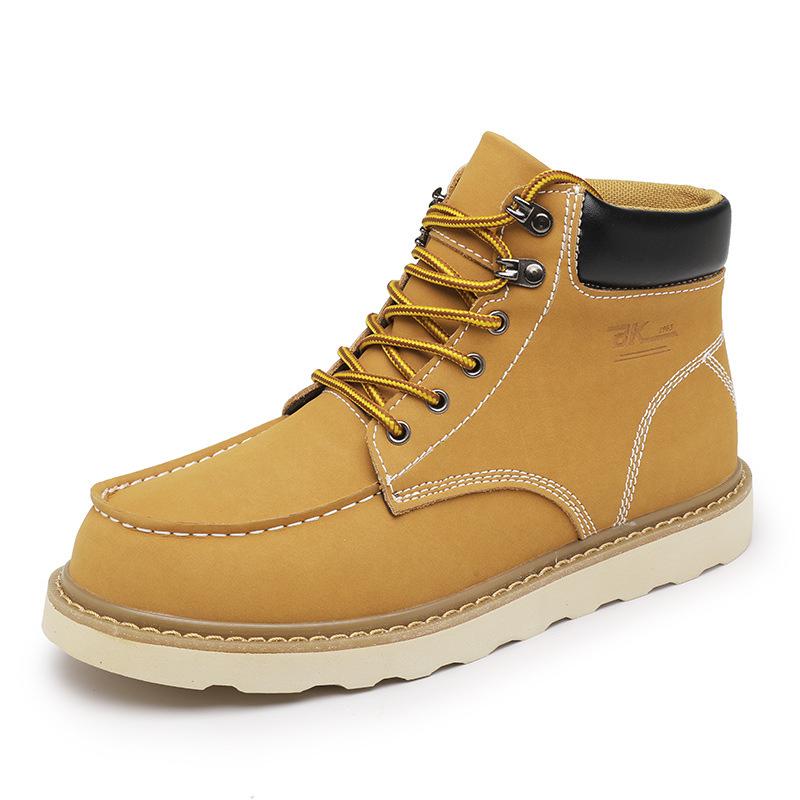 Big Yellow Boots Martin Boots Men's and Women's Couples Casual Leather Boots British Style Tooling Boots Medium and High Top Shoes Fleece Short Boot