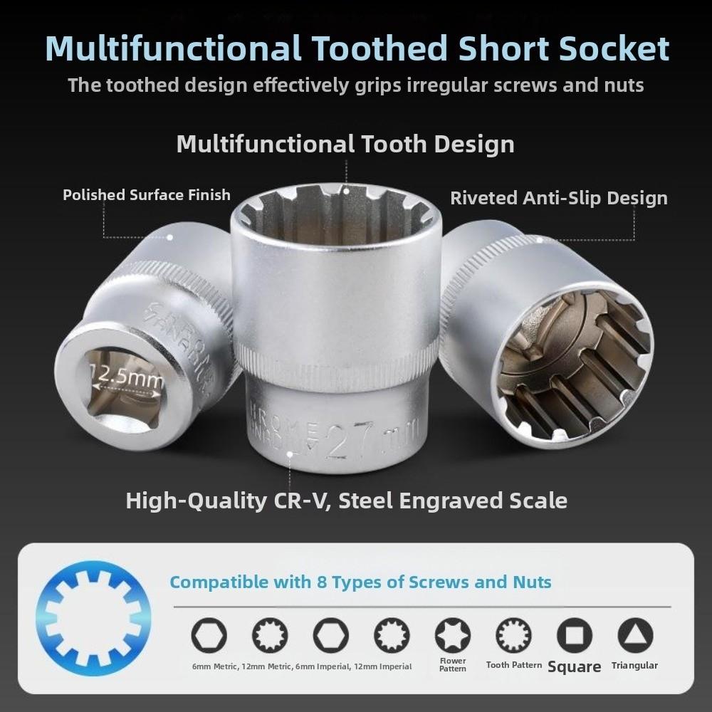 19 Pcs 8-32mm Spline Socket Set Metric Socket Wrench Set 12 Point Socket Set  Repair Tool