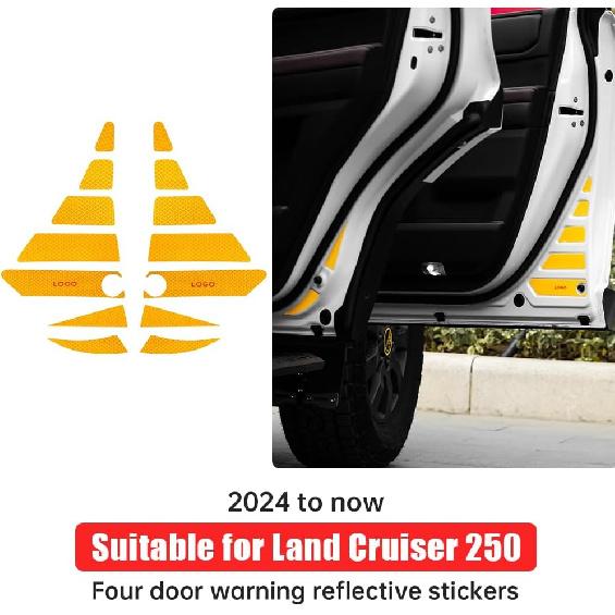 

Door Reflective Open Door Warning Sticker for 2024 2025 Toyota Land Cruiser 250 1958 Prado LC250 Night Visibility Car Safety Tips Stickers Interior
