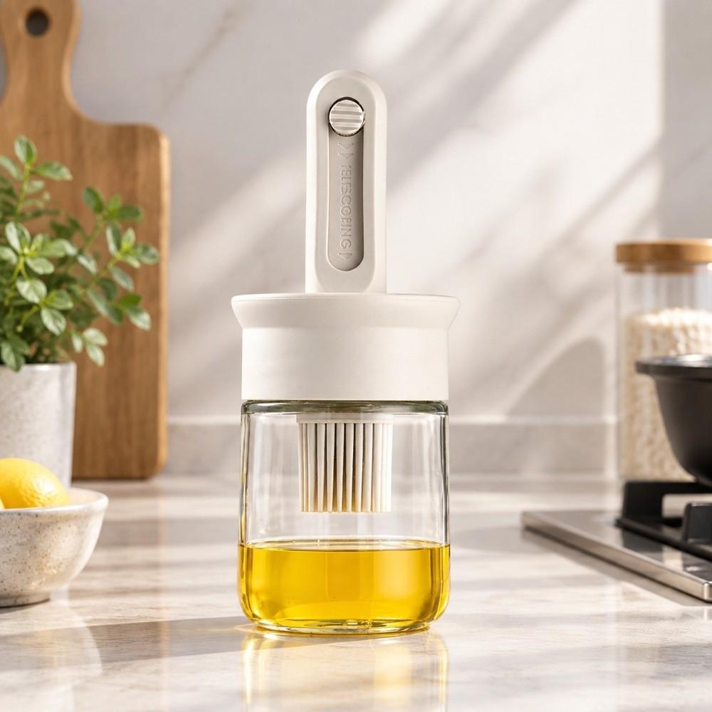 Retractable Oil Dispenser Heat-Resistant Oil Container Oil Jar with Built-in Oil Brush Household