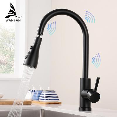 Robinet de cuisine tactile intelligent noir avec capteur, mitigeur d'évier rotatif, mitigeur d'eau tactile WF-1008
