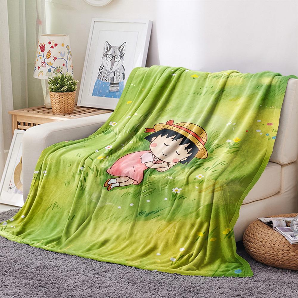 Chibi Maruko‑chan Flannel Blanket, High quality Comfortable for All Seasons, Home Decor, Warmth and Comfort