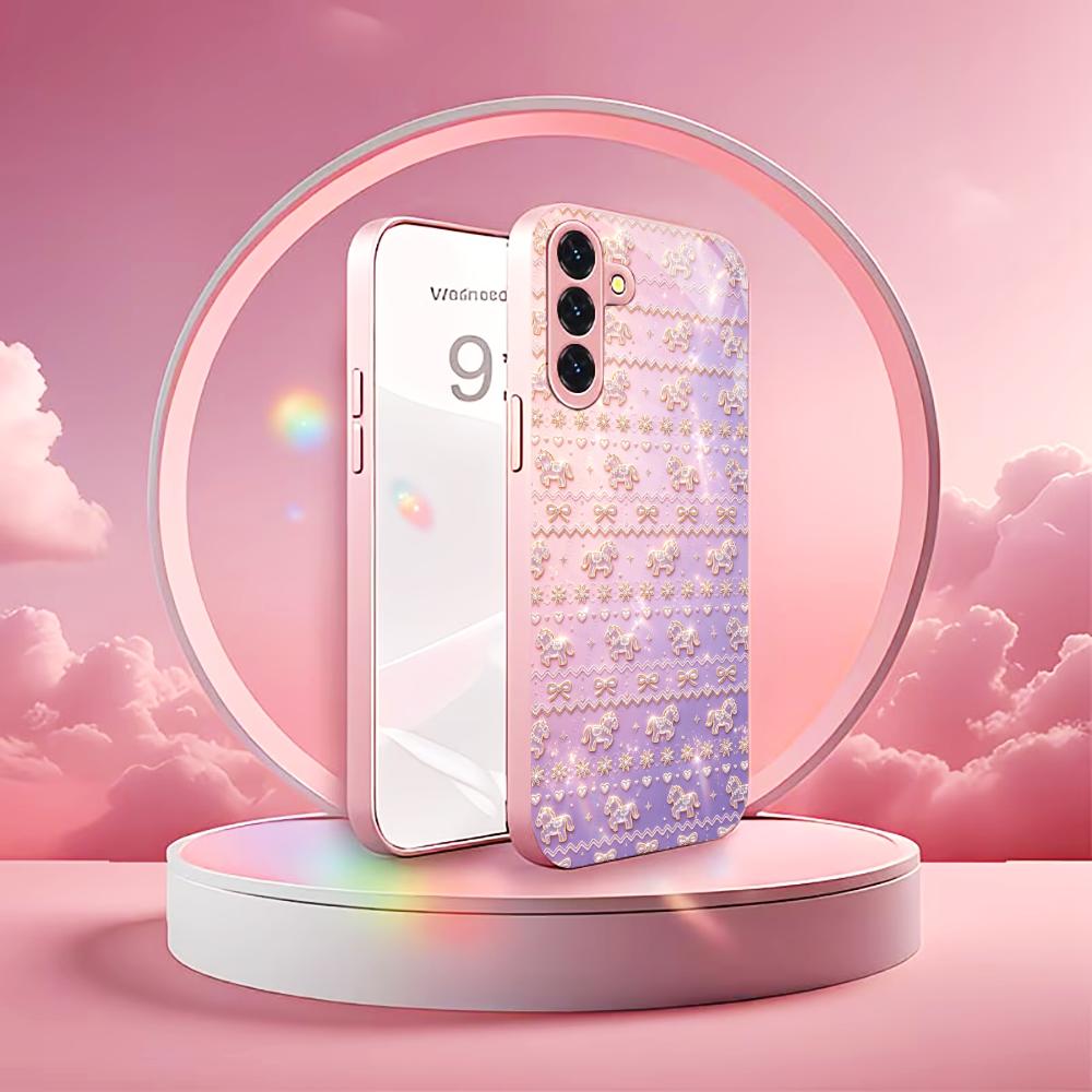 Pinkish-purple Crystal Pony Phone Case Glass S26 Ultra Case S25 Ultra Case for Samsung Galaxy S26 S25 S24 S23 S22 FE Ultra Plus