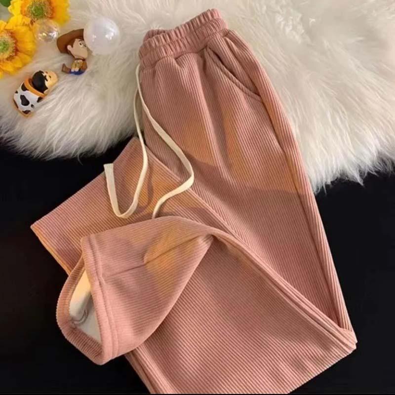 

Повседневные широкие брюки с эластичной резинкой на талии, женские осенне-зимние утепленные свободные вельветовые брюки с драпировкой 4XL розовый