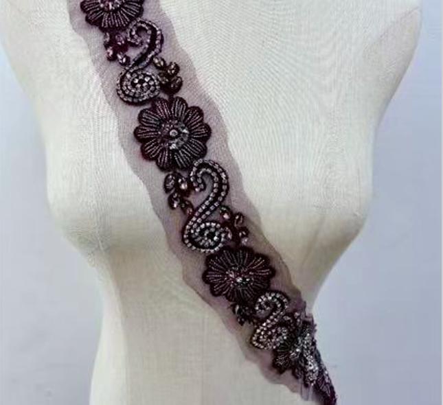 RM-801 Handmade Rhinestone Lace Trim Applique Sequin Beaded Trim for Dress