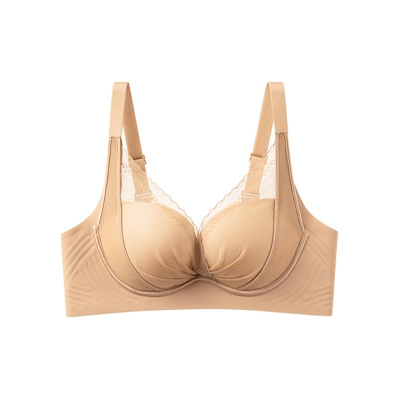 Sexy red suit, women's underwear without side bones, gathered jelly lift, non-magnetic anti-sagging, closed breast bra