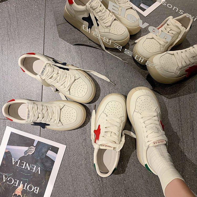 Ziyan Xiaobai Shoes Women's Korean Version with Skirt Stars Versatile Casual Sports Shoes Thick-soled Color Matching Non-slip Flat Baseplate Shoes