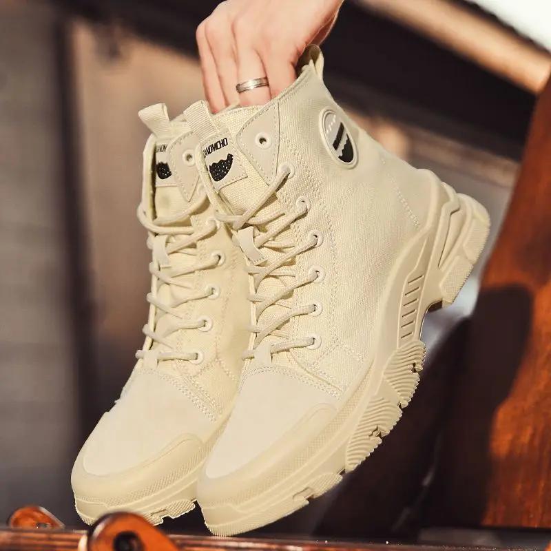 2026 New Arrival Men's Outdoor High Top Canvas Desert Boots Thick Sole Work Shoes Versatile Spring Autumn Fashion Lace Up