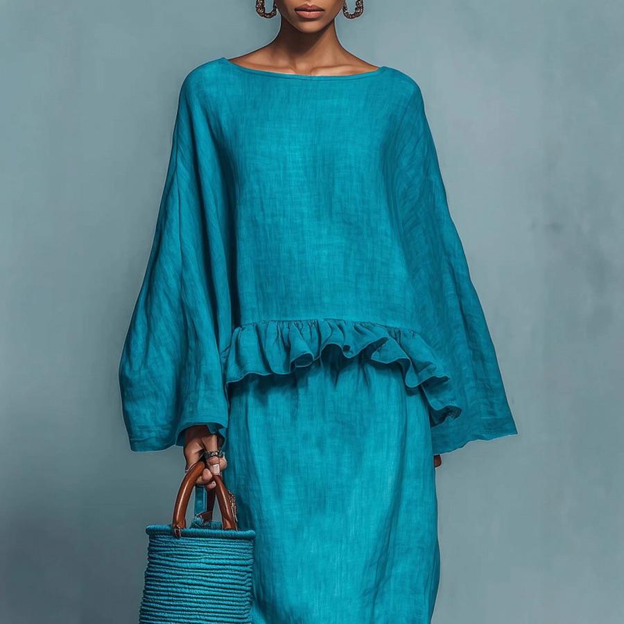 Wind New Long Sleeve Long Maxi Skirt Casual Fashion Solid Color Set