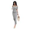 Spring Summer European & American Off-Shoulder Slit Long Dress - Slimming & Elegant Women's Formal Wear