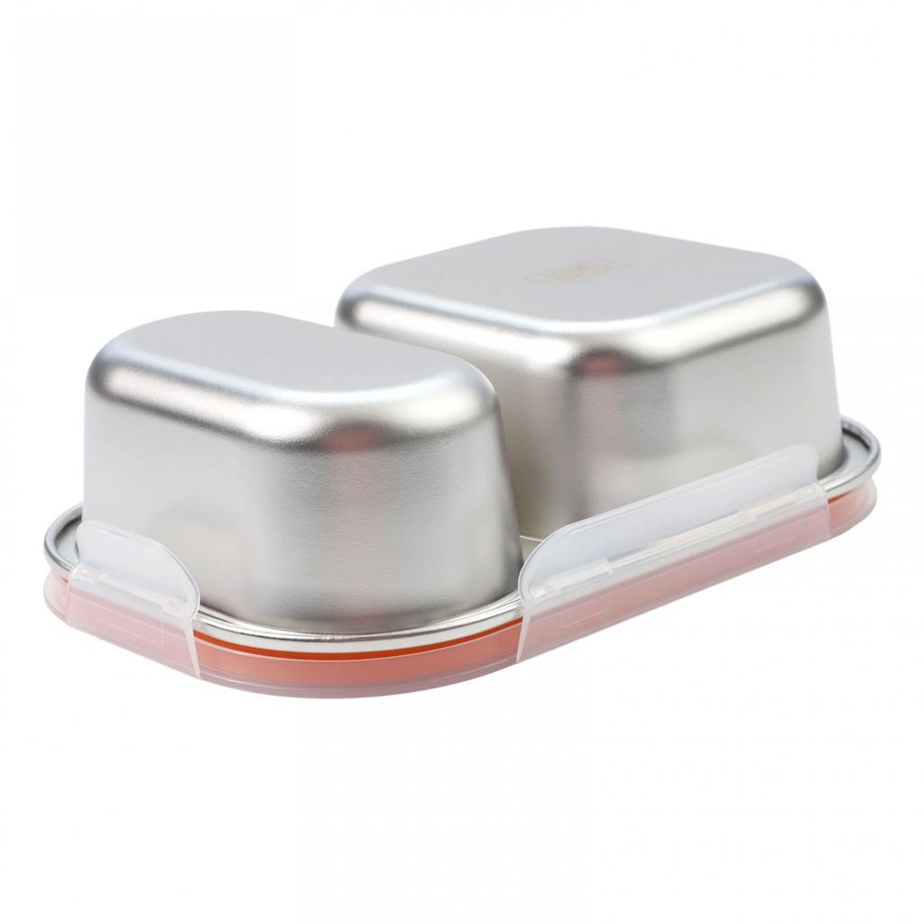 Two Compartment Stainless Steel Food Container Small Snack Box with Secure Lid