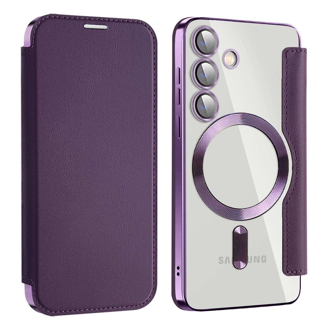

For Samsung Galaxy S24+ Clear Case RFID Blocking Electroplating Phone Case Compatible with MagSafe Purple